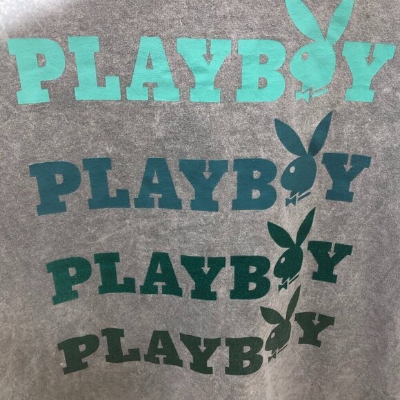 Playboy T Shirt Gray Blue Bunny Logo Cotton Short Sleeves M - Picture 3 of 6